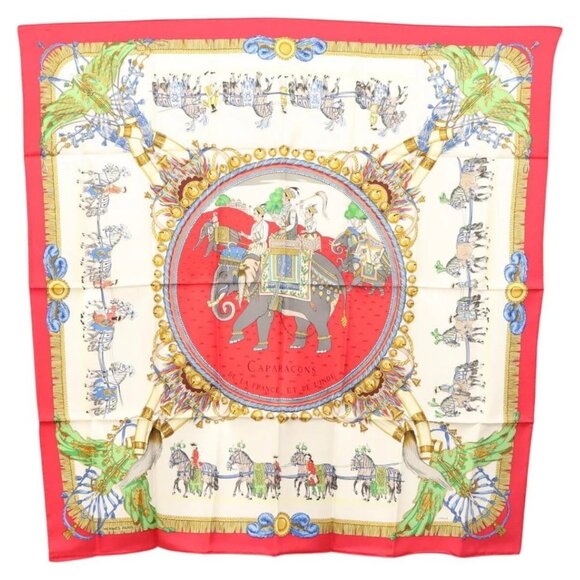 HERMES Carre 90 Scarf ""CAPARACONS DE LA FRANCE ET DE L'INDE"" Silk Auth 124561 - Picture 1 of 12